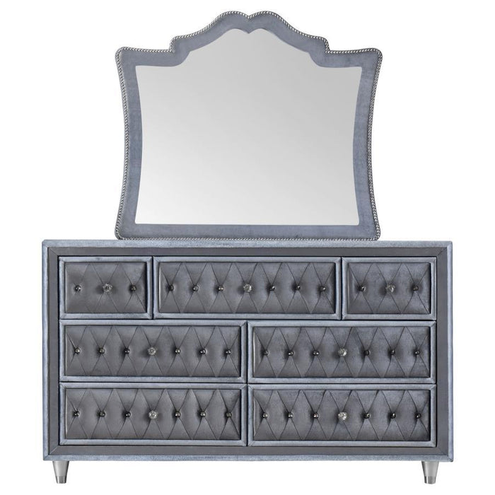 Antonella - 7-Drawer Upholstered Dresser With Mirror