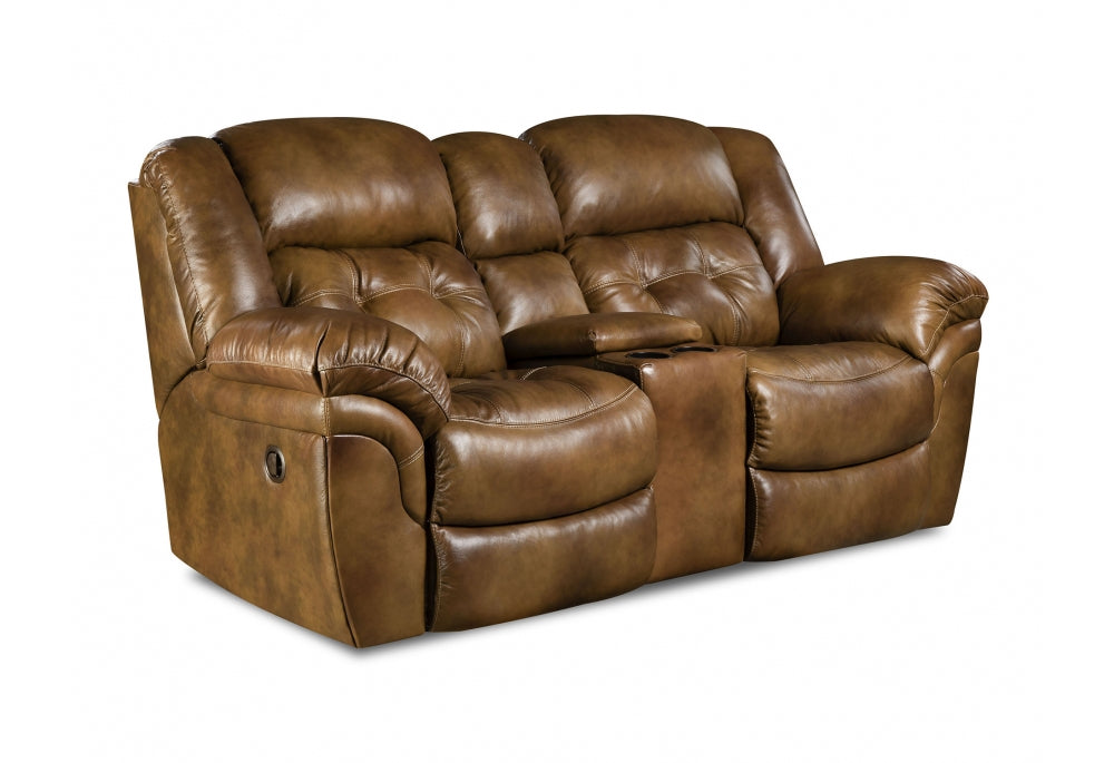 Double Reclining Saddle Leather Console Loveseat