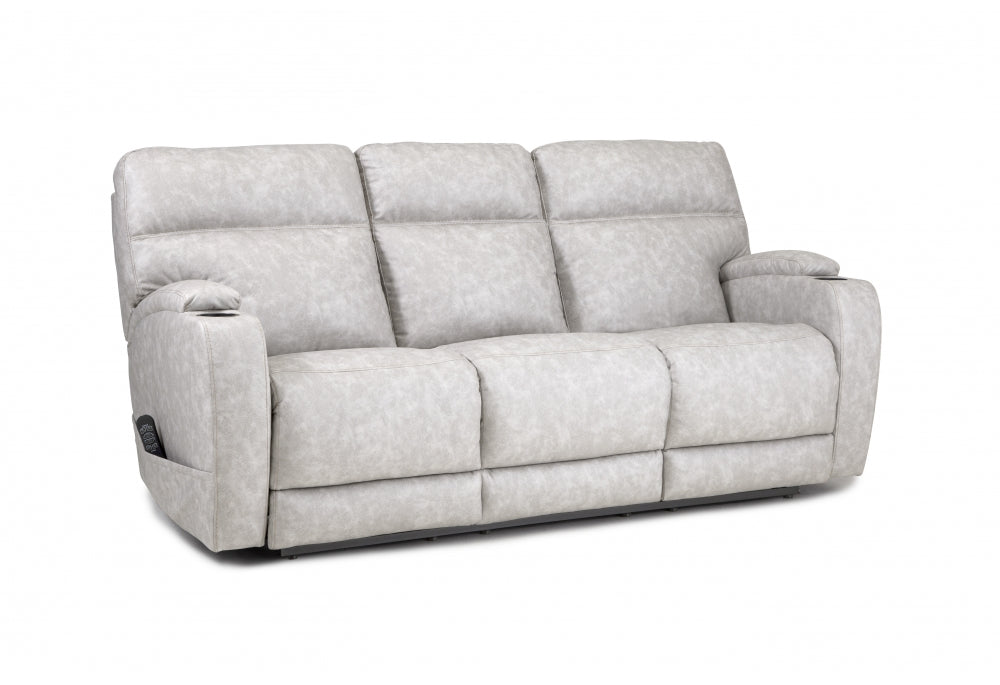 Double Reclining Pebble Triple Power Sofa with Cup Holders