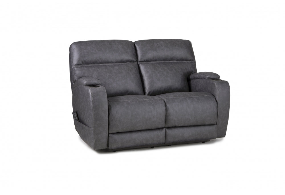 Double Reclining Gray Triple Power Loveseat with Dual Cup Holders