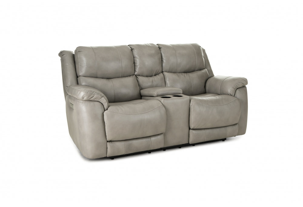 Double Reclining Mushroom Leather "Zero Gravity" Triple Power Console Loveseat