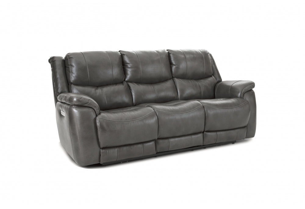 Double Reclining Grey Leather "Zero Gravity" Console Sofa