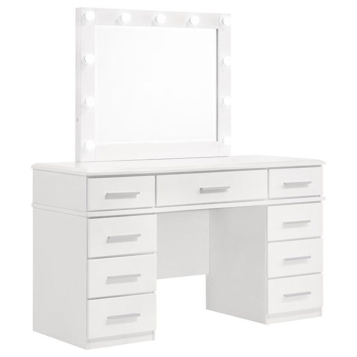 Felicity - 9-Drawer Vanity Table With Lighted Mirror - Glossy White