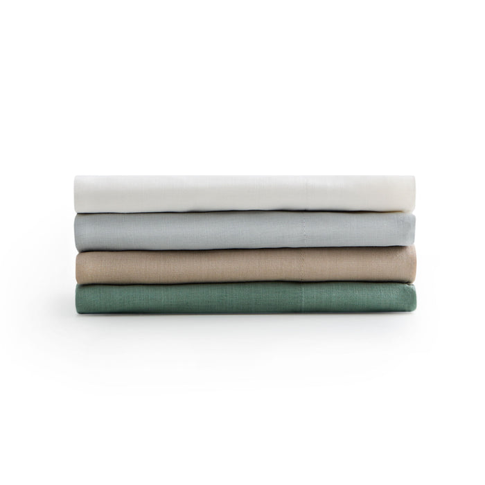 Linen-Weave Cotton Split Queen Sheet Set - Sand