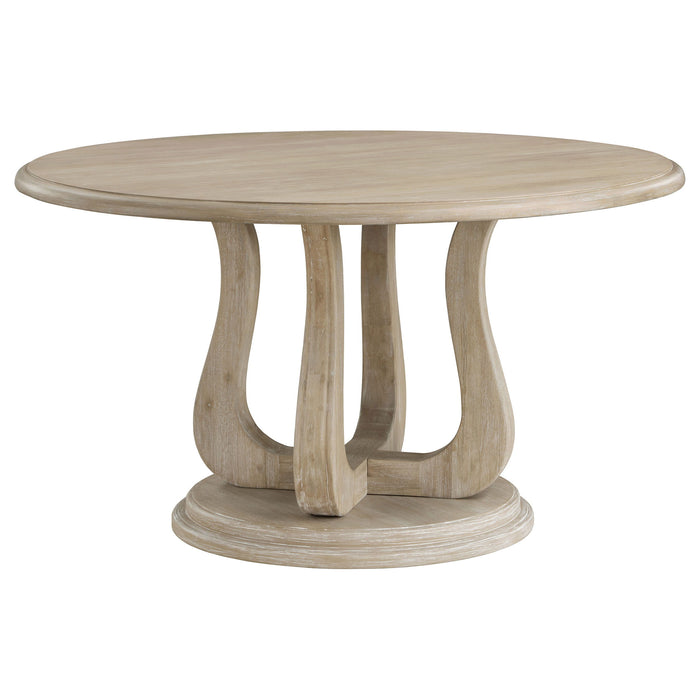 Trofello - Round Pedestal Dining Table - White Washed