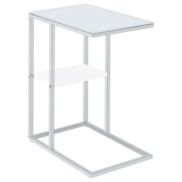 Daisy - Glass Top C-Shaped Sofa Side Table - White And Chrome