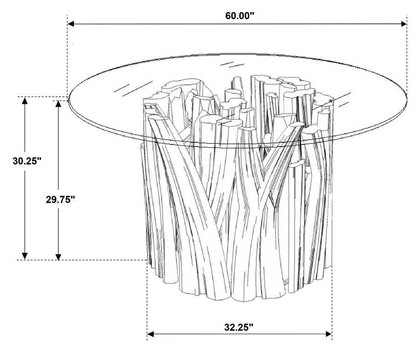 Asbury - Round Glass Top Dining Table - Teak Brown