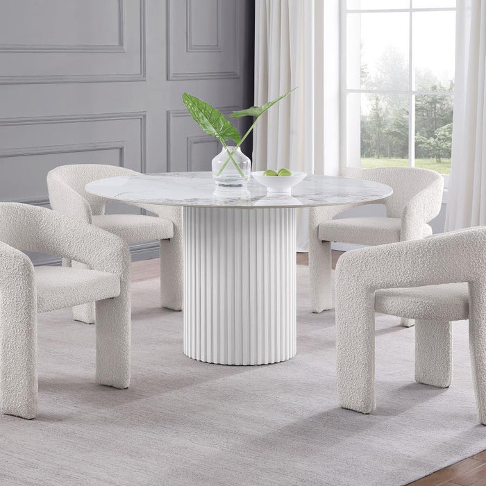 Acadia - Round Sintered Stone Top Dining Table - White