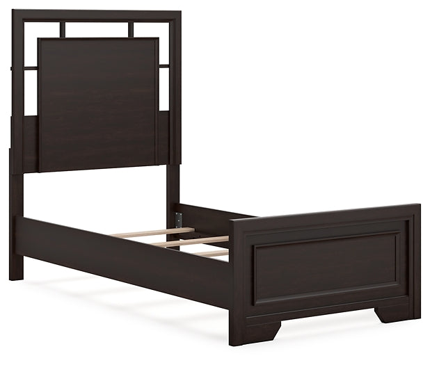 Covetown Twin Panel Bed with Mirrored Dresser