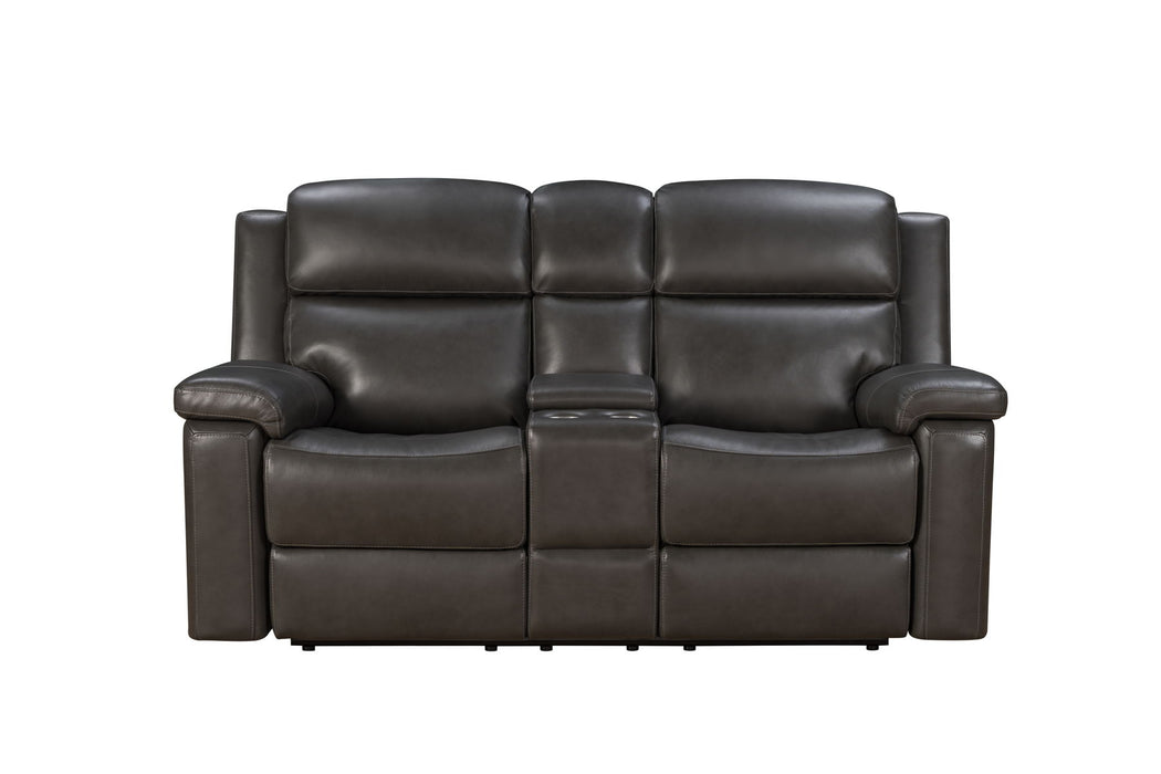 Leon - Power Console Loveseat- Recliner With Power Headrest, Power Lumbar, Heat And Massage - Smokey Gray