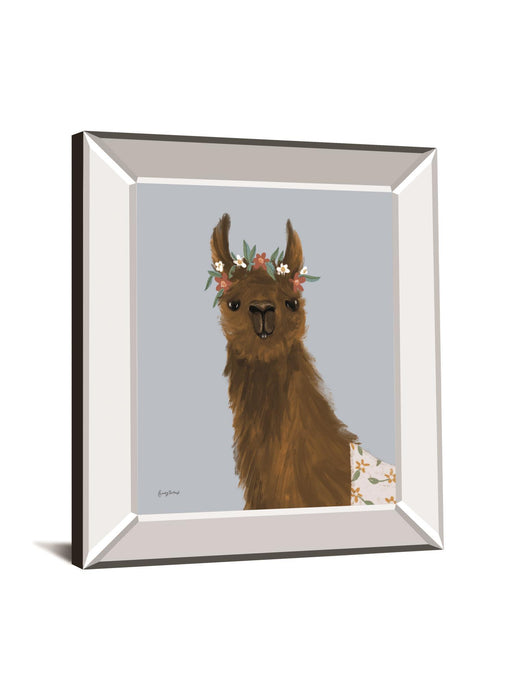 Delightful Alpacas II By Becky Thorns - Mirror Framed Print Wall Art - Light Brown