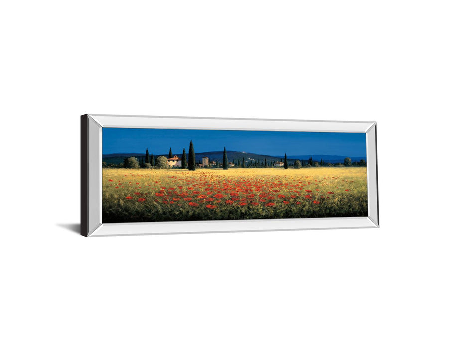 Tuscan Panorama-poppies By David Short - Mirrored Frame Wall Art - Blue