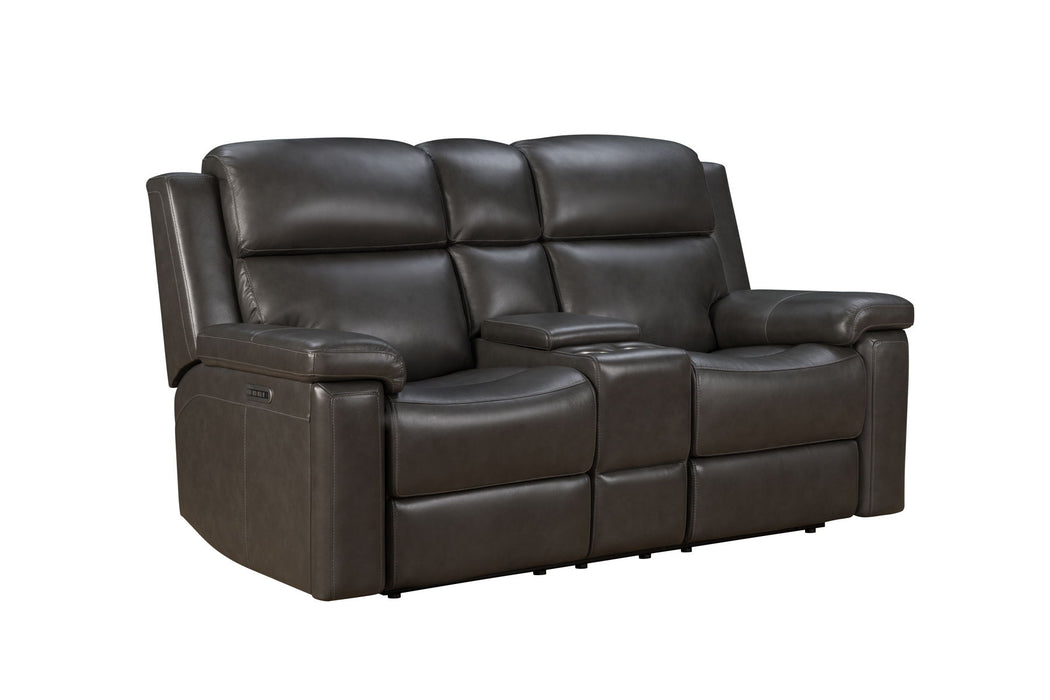 Leon - Power Console Loveseat- Recliner With Power Headrest, Power Lumbar, Heat And Massage - Smokey Gray