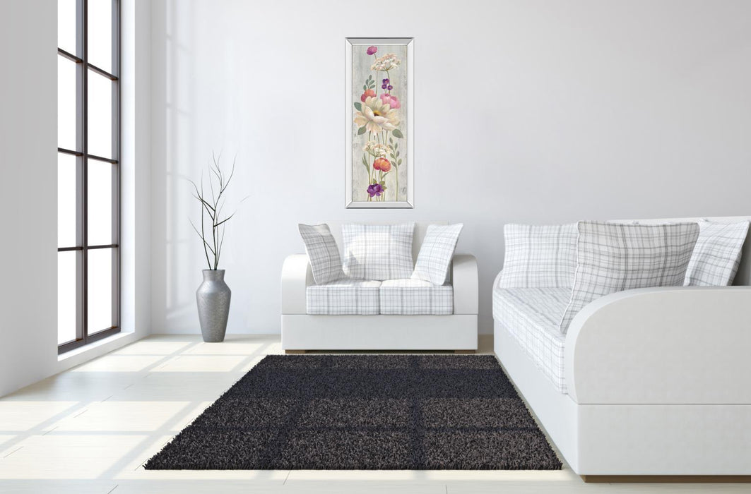 Retro Floral I By Silvia Vassileva - Mirrored Frame Wall Art - Light Gray