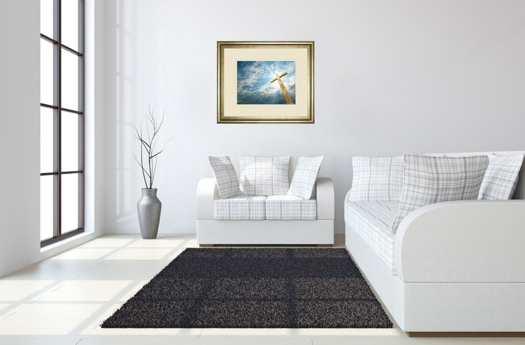 Cross In The Sky By Viadischern - Framed Photo Print Wall Art - Blue