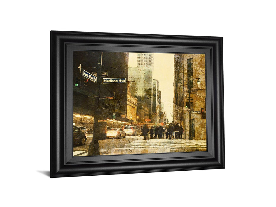 New York Streets By Acosta - Framed Print Wall Art - Dark Brown