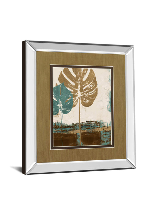 Blue Leaves Il By Patricia Pinto - Mirror Framed Print Wall Art - Dark Brown