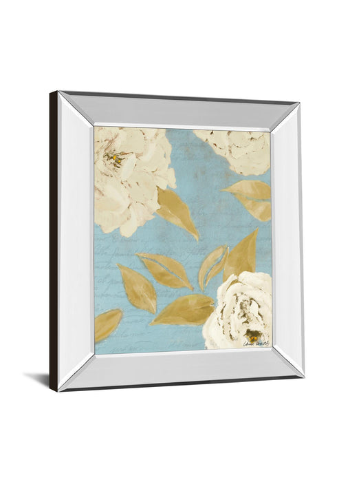 Scripted Poetic Peonies I By Lanie Loreth - Mirror Framed Print Wall Art - Blue