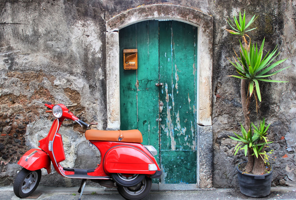 Framed - Moped And Door - Green