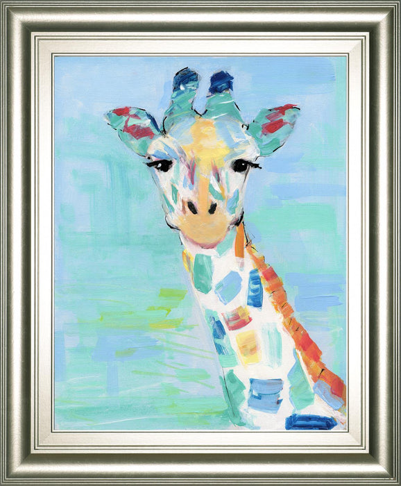 22x26 Cool Giraffe By Sally Swatland - Light Blue