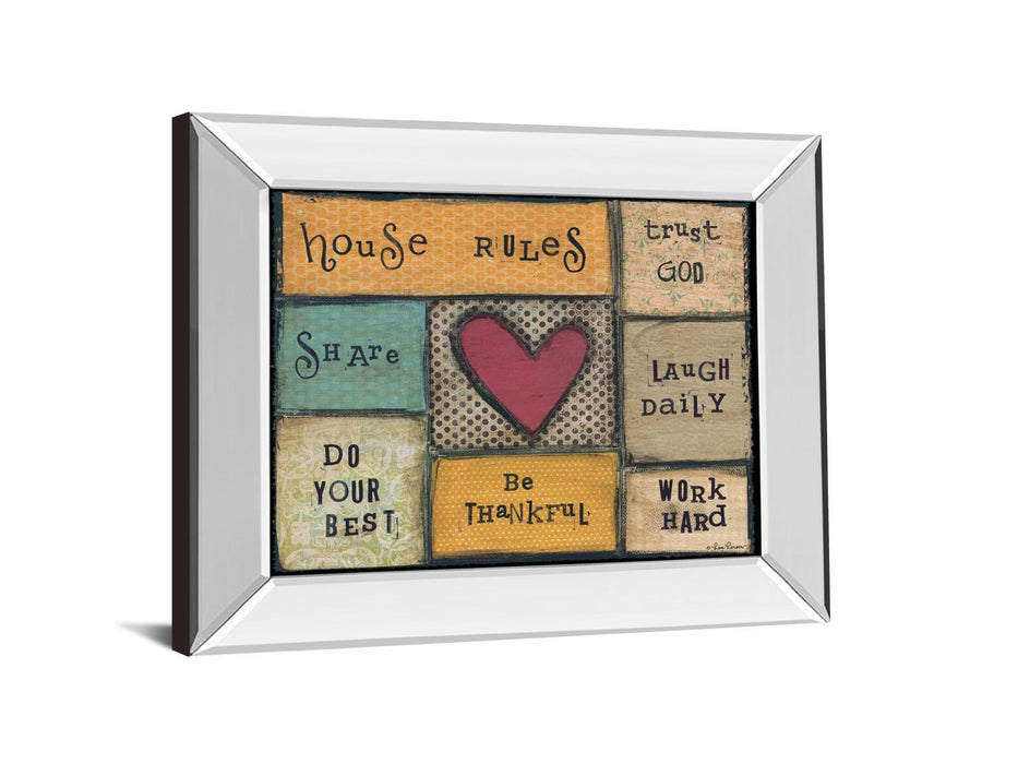 House Rules By Lisa Larson - Mirror Framed Print Wall Art - Dark Brown