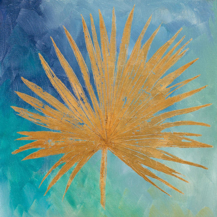 Framed Small - Teal Gold Leaf Palm I By Patricia Pinto - Blue