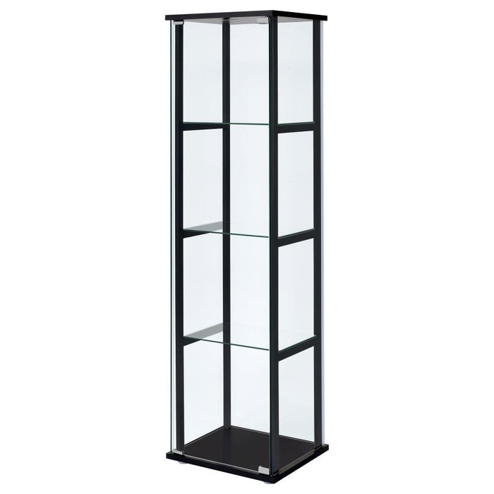 Cyclamen - 4-Shelf Clear Glass Curio Display Cabinet - Black