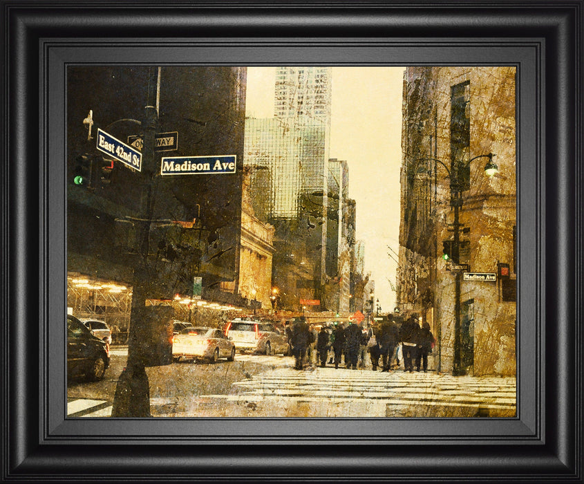 New York Streets By Acosta - Framed Print Wall Art - Dark Brown